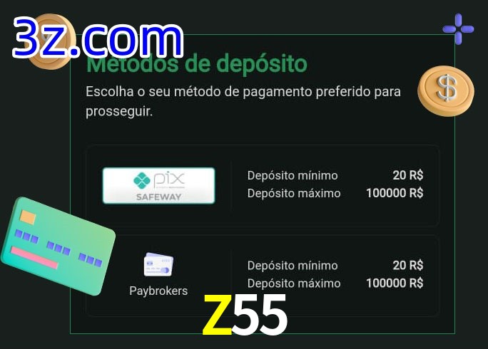O cassino Z55 oferece uma grande variedade de métodos de pagamento